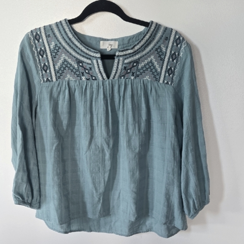 Joy Blue Embroidered Blouse for Women